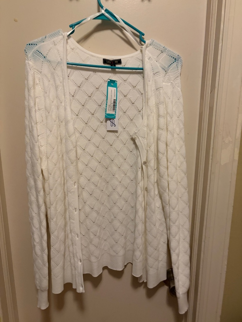 White Open-Knit Cardigan Sweater - Women